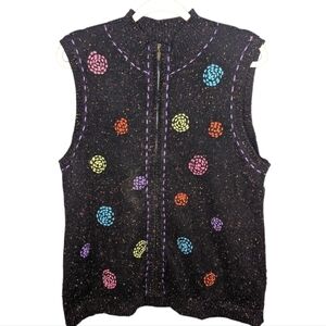Vintage y2K Coldwater Creek Knitted Swirl Yarn Ball Sweater Vest  Womans L